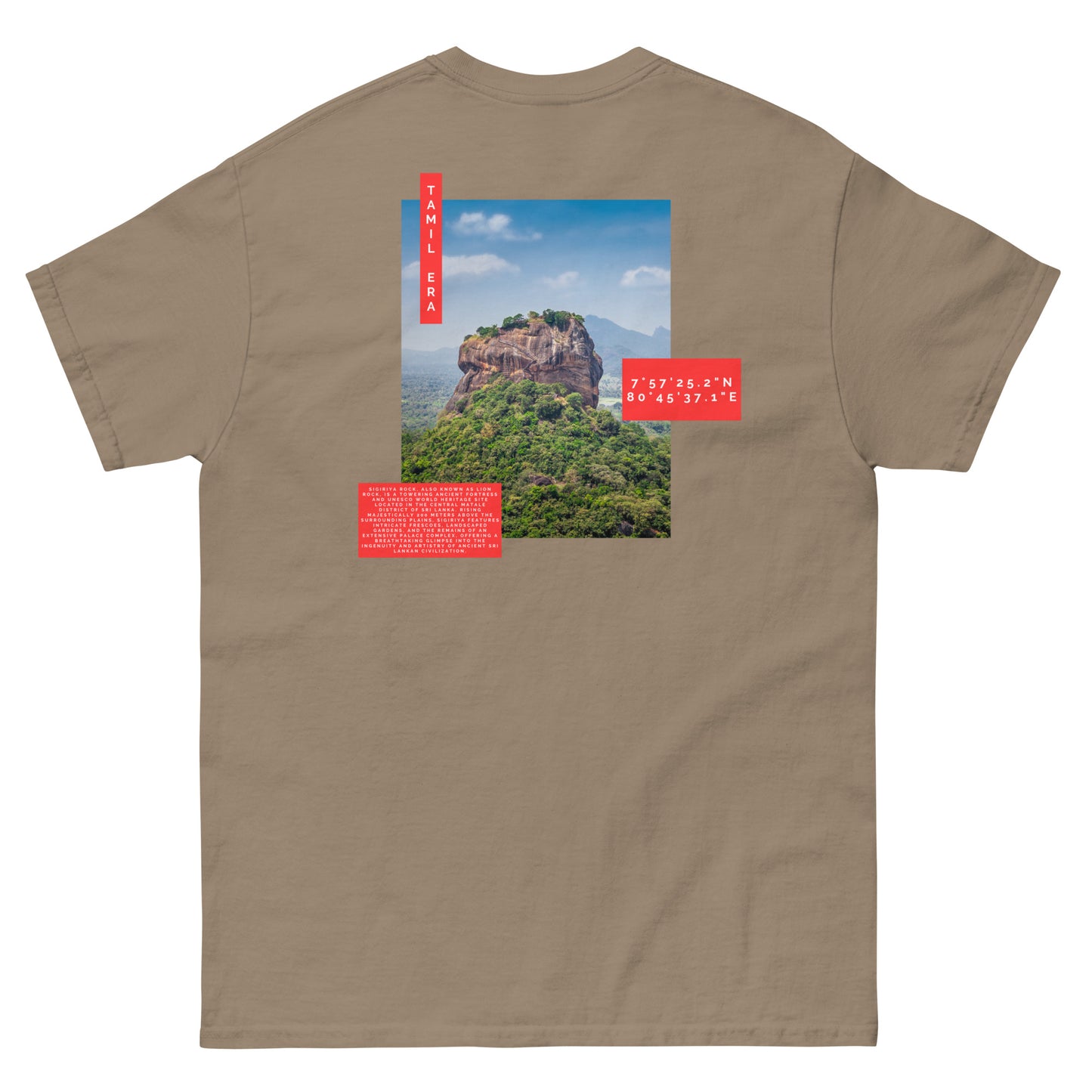 mens sigiriya brown savana tshirt back design from the tamil era