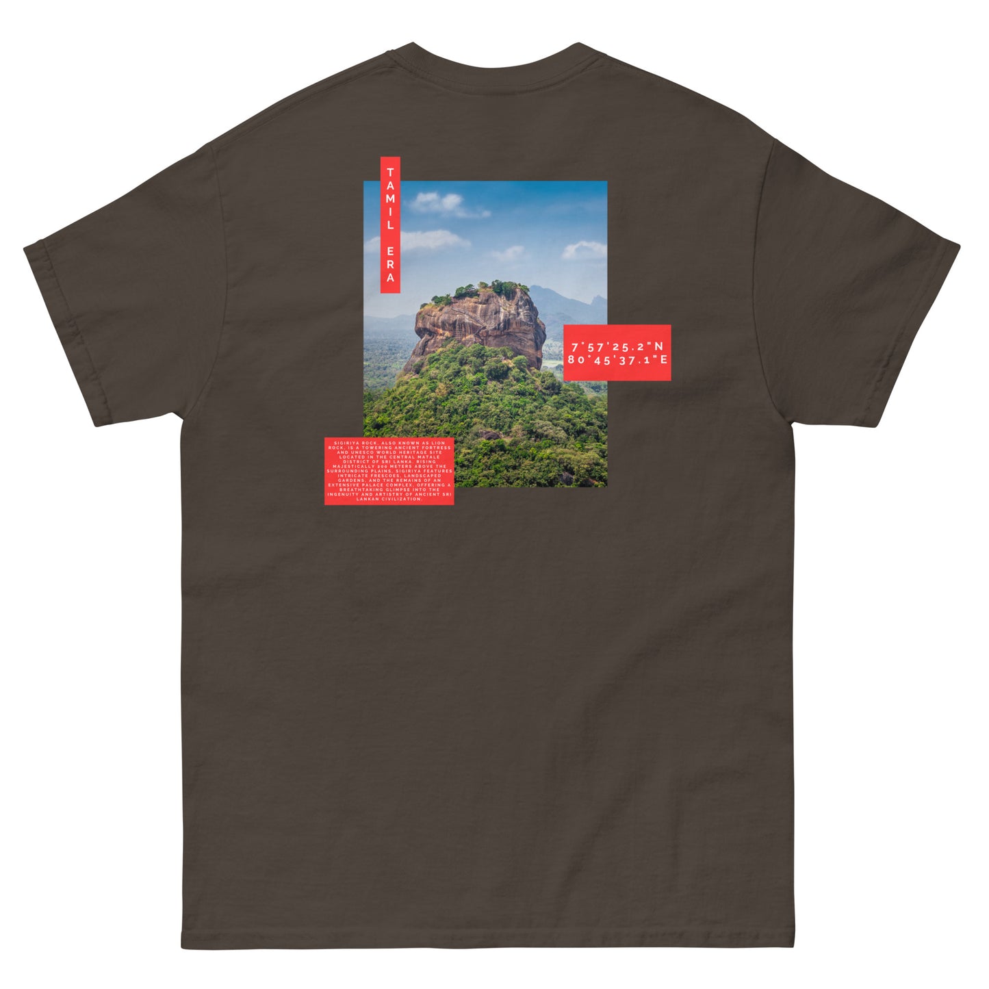 mens sigiriya dark chocolate tshirt back design from the tamil era