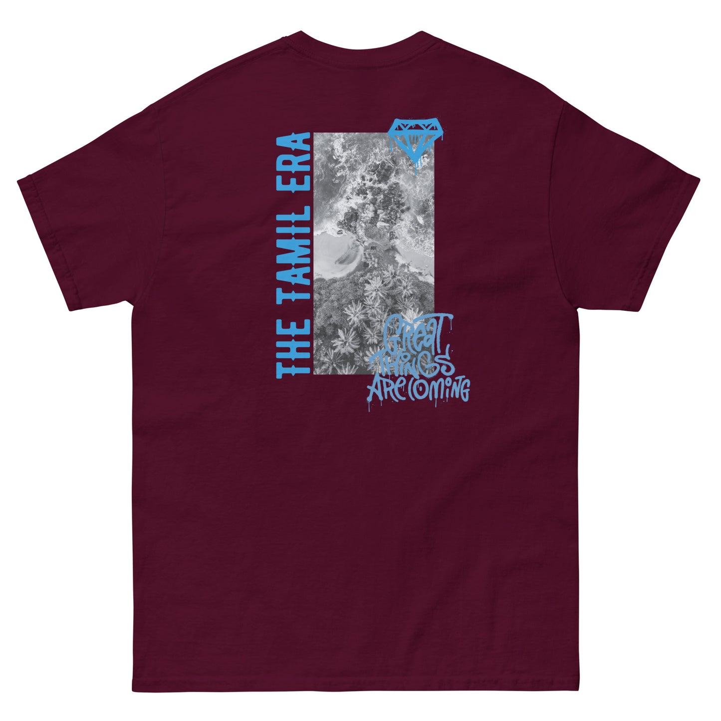 mens sri lanka coast graffiti maroon tshirt back design from the tamil era