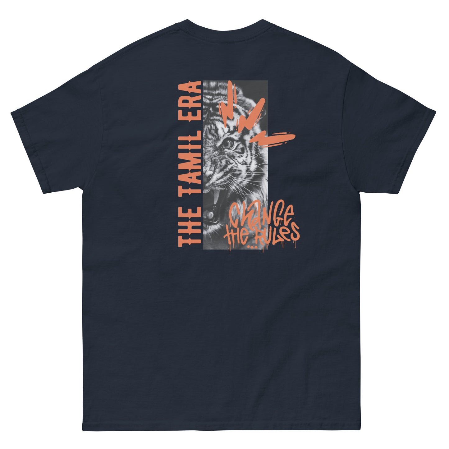 mens tiger graffiti tshirt back design navy from the tamil era