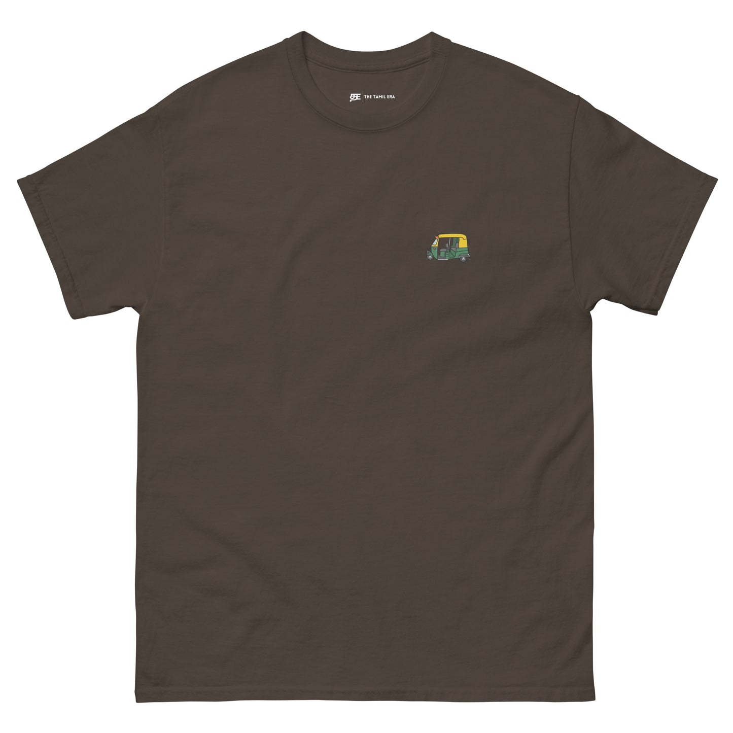mens tuk tuk dark chocolate tshirt from the tamil era