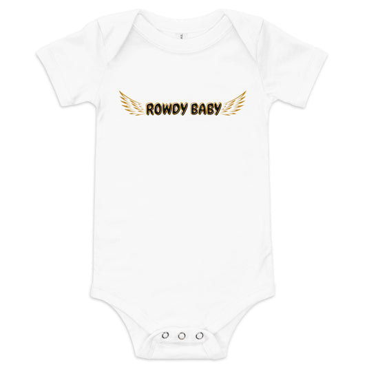 rowdy baby boys white baby bodysuit from the tamil era