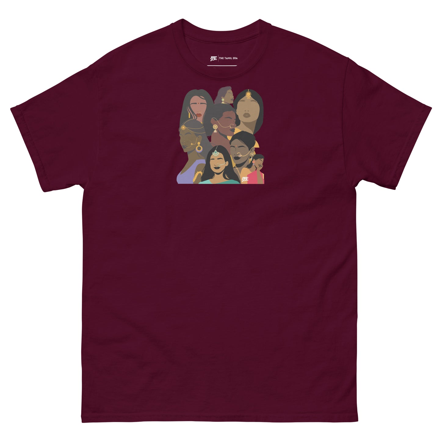 womens faces of tamil maroon t-shirt from the tamil era