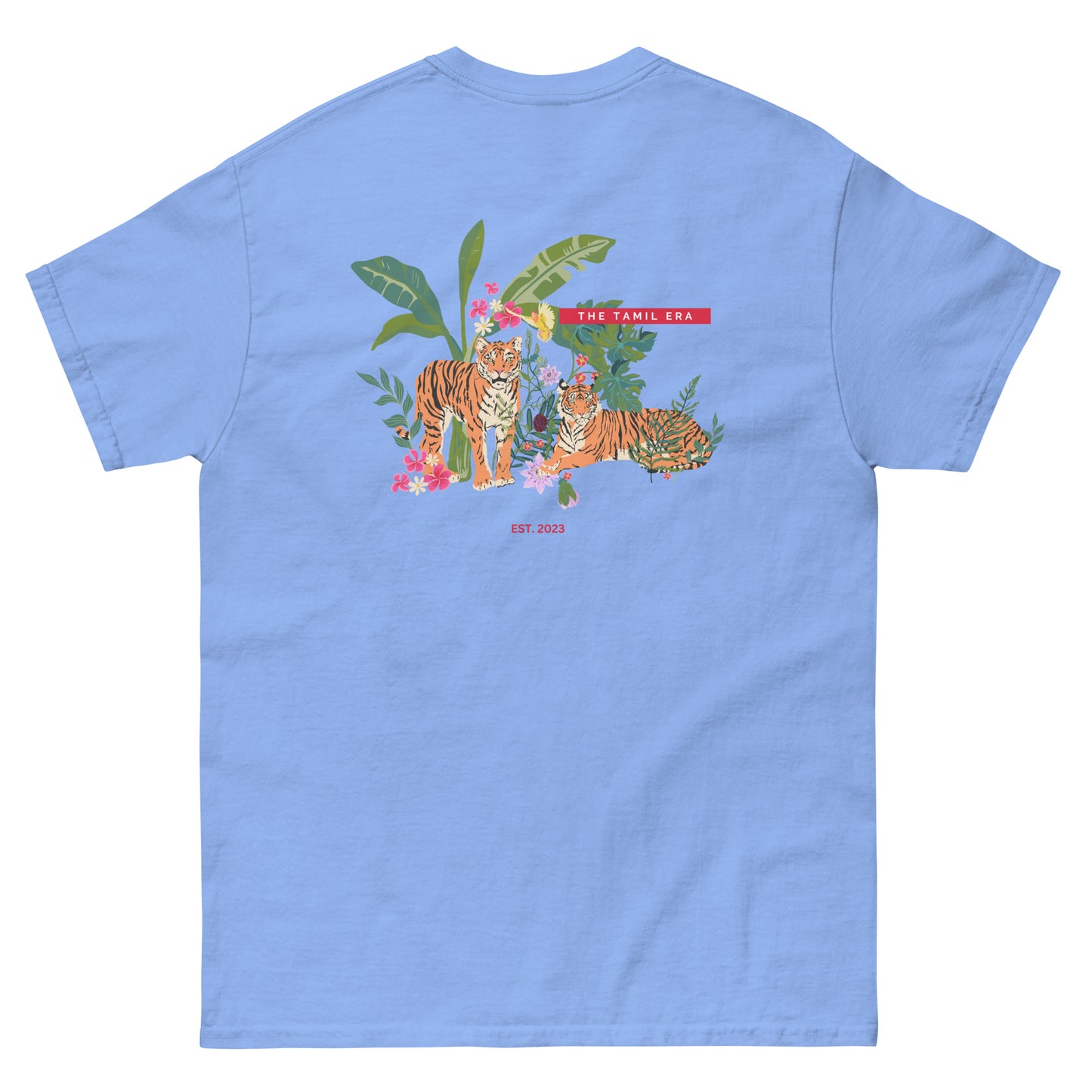 womens carolina blue floral tiger tshirt back design from the tamil era