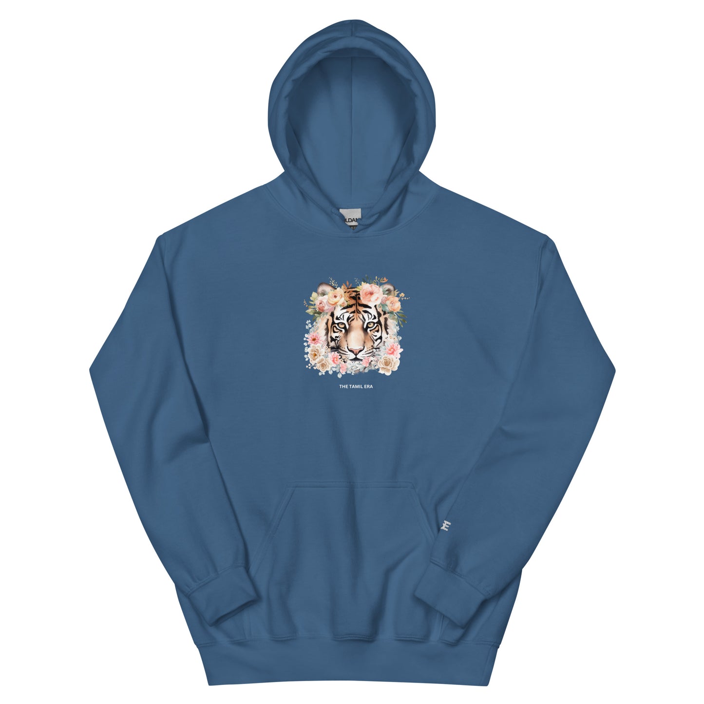 womens tiger face indigo blue hoodie from the tamil era