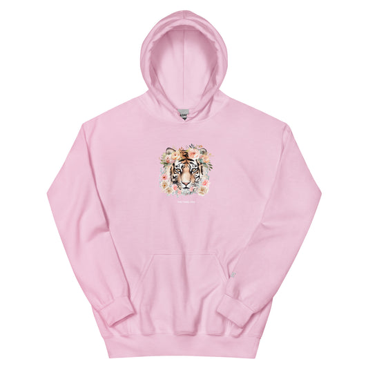 womens tiger face light pink hoodie from the tamil era