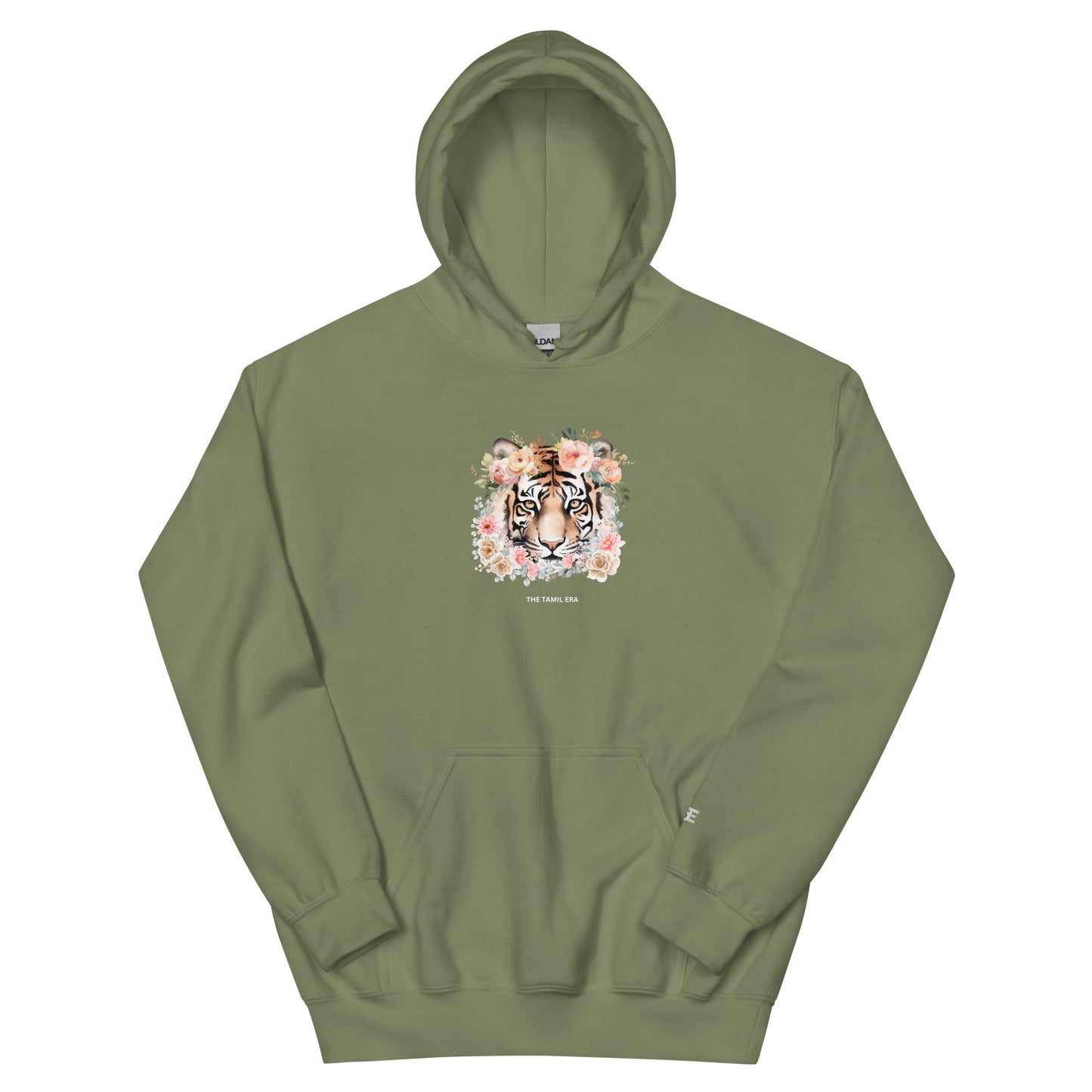 womens tiger face military green hoodie from the tamil era
