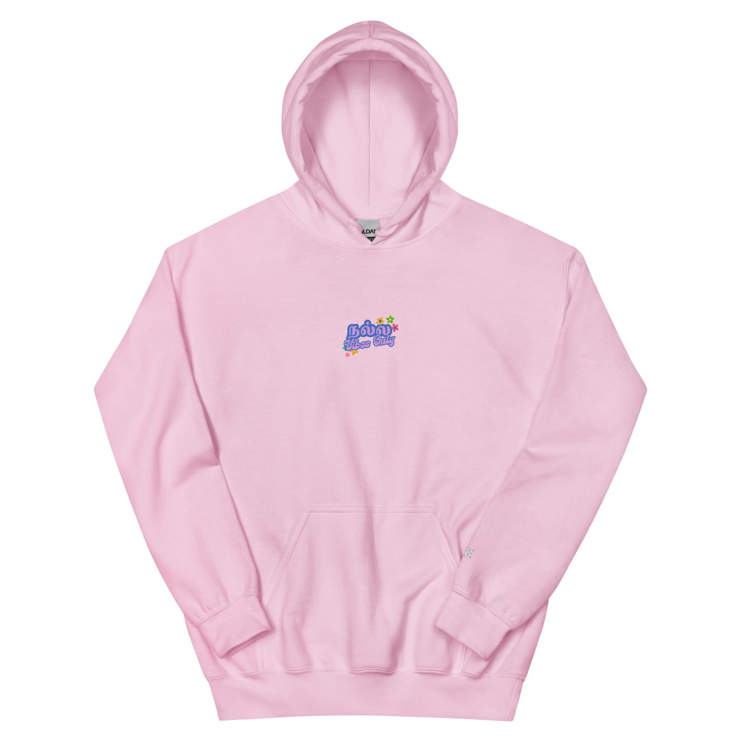 womens light pink good vibes only hoodie from the tamil era