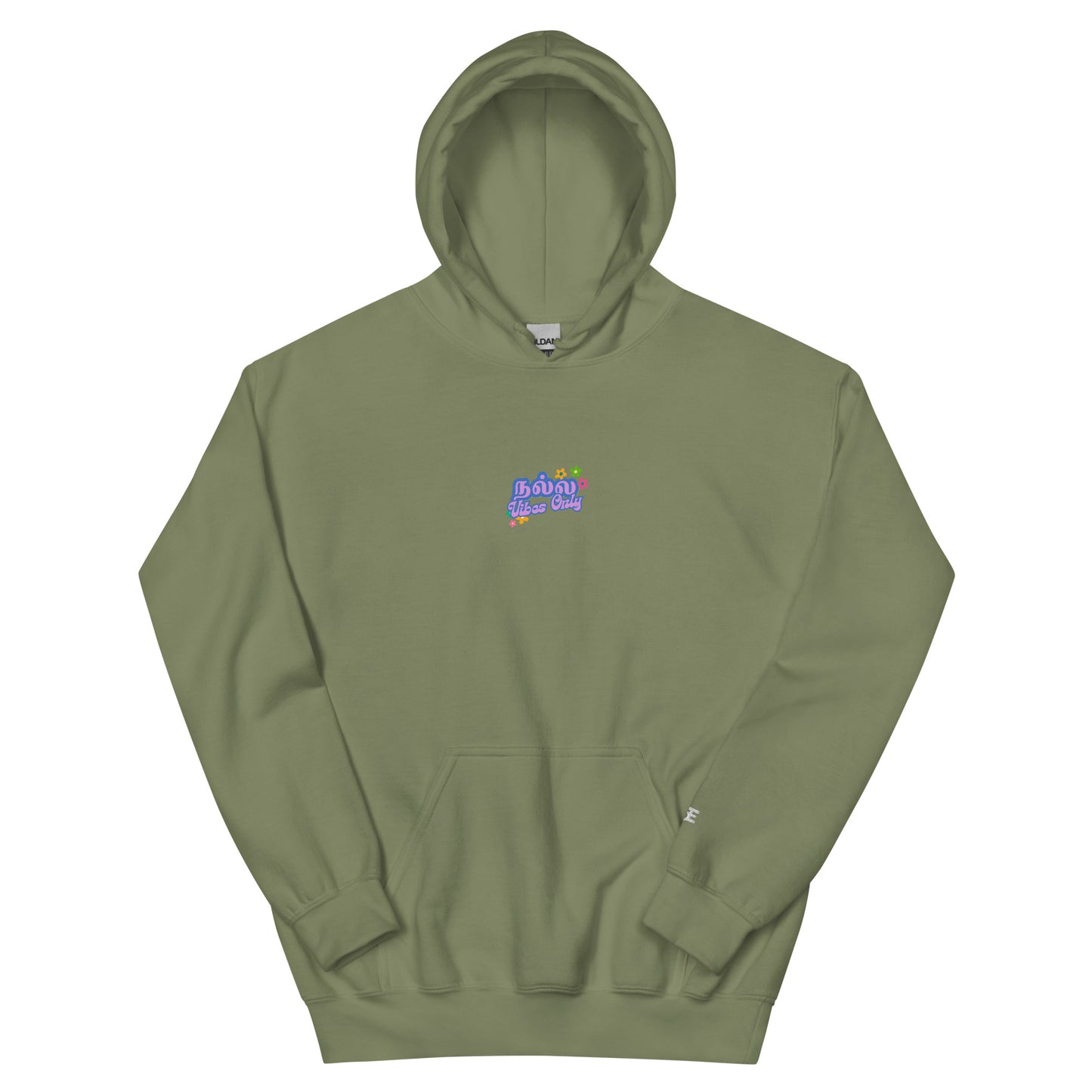 womens military green good vibes only hoodie from the tamil era