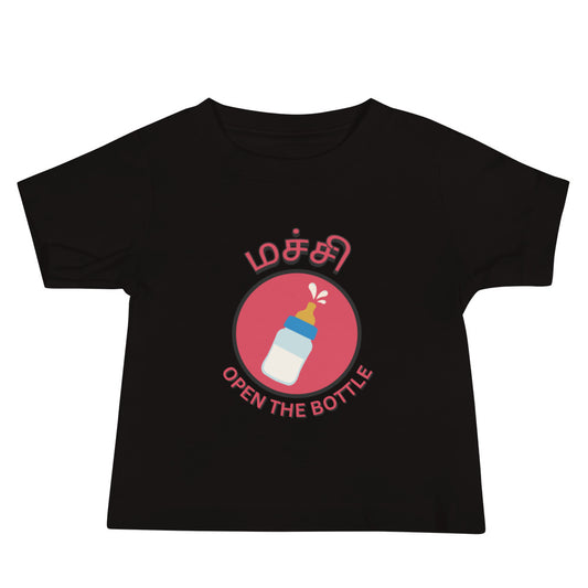 machi open the bottle baby black t-shirt from the tamil era 