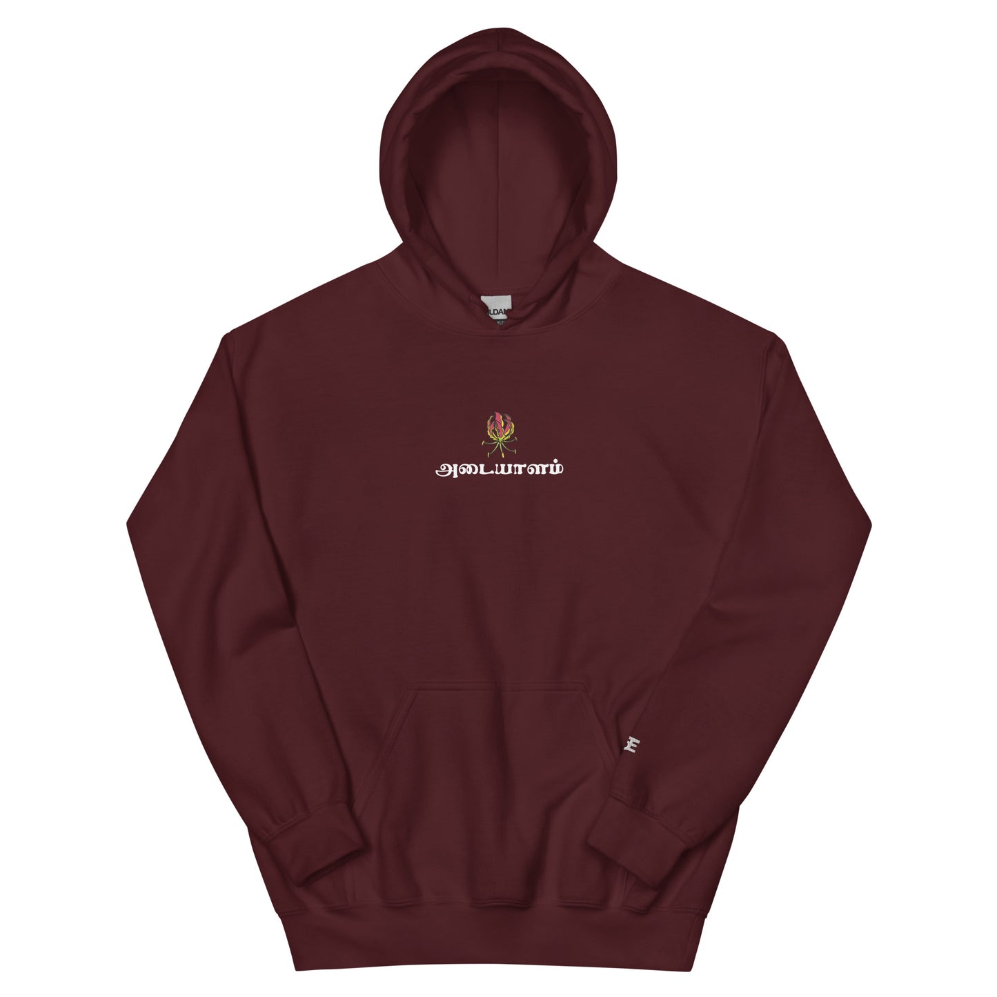 mens maroon adayalam hoodie from the tamil era