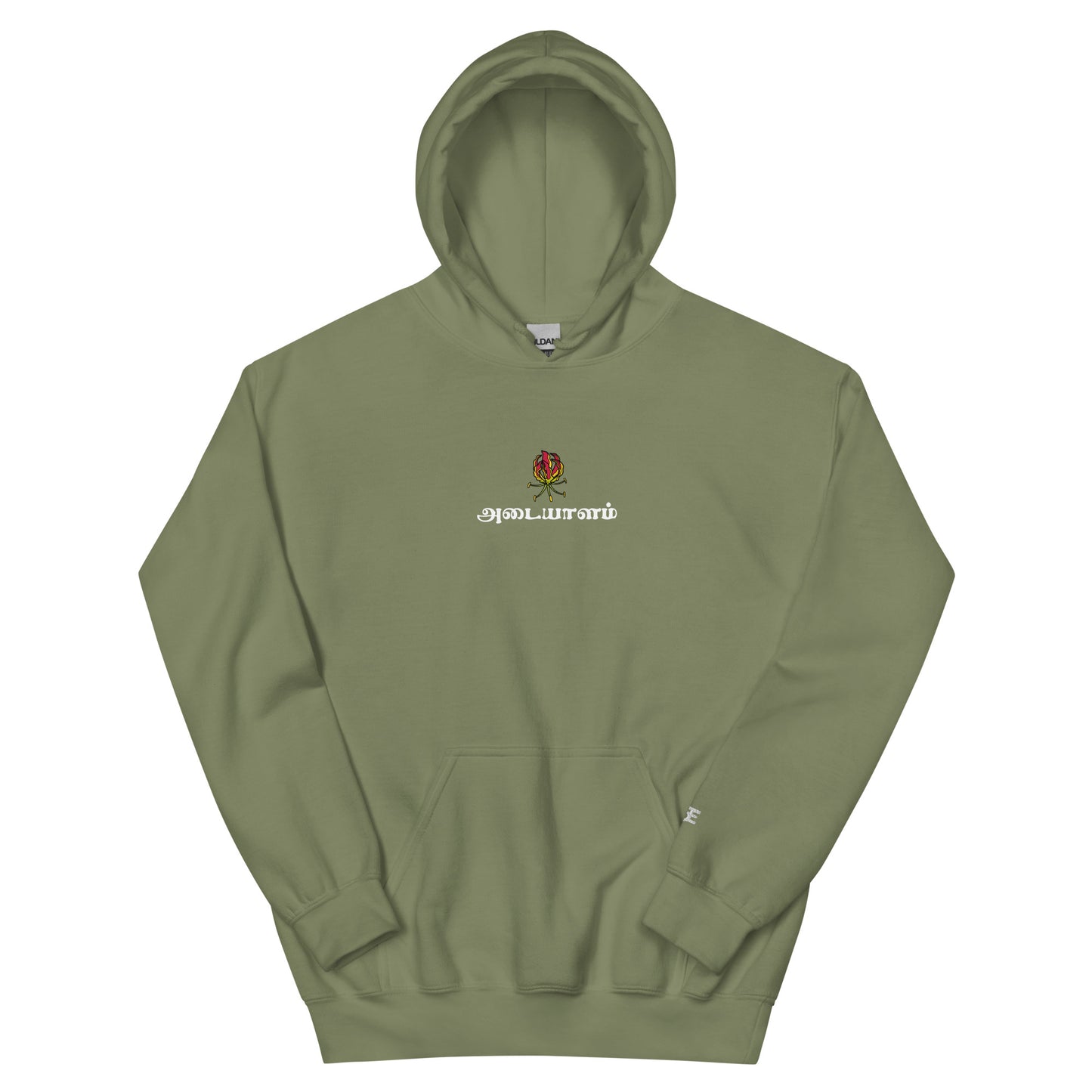 mens military green adayalam hoodie from the tamil era