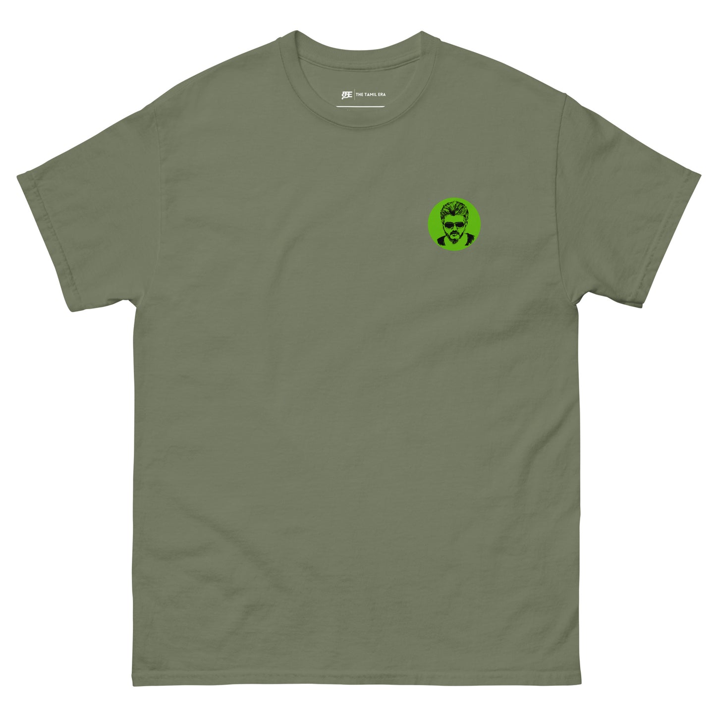 mens military green ajith logo tshirt from the tamil era 