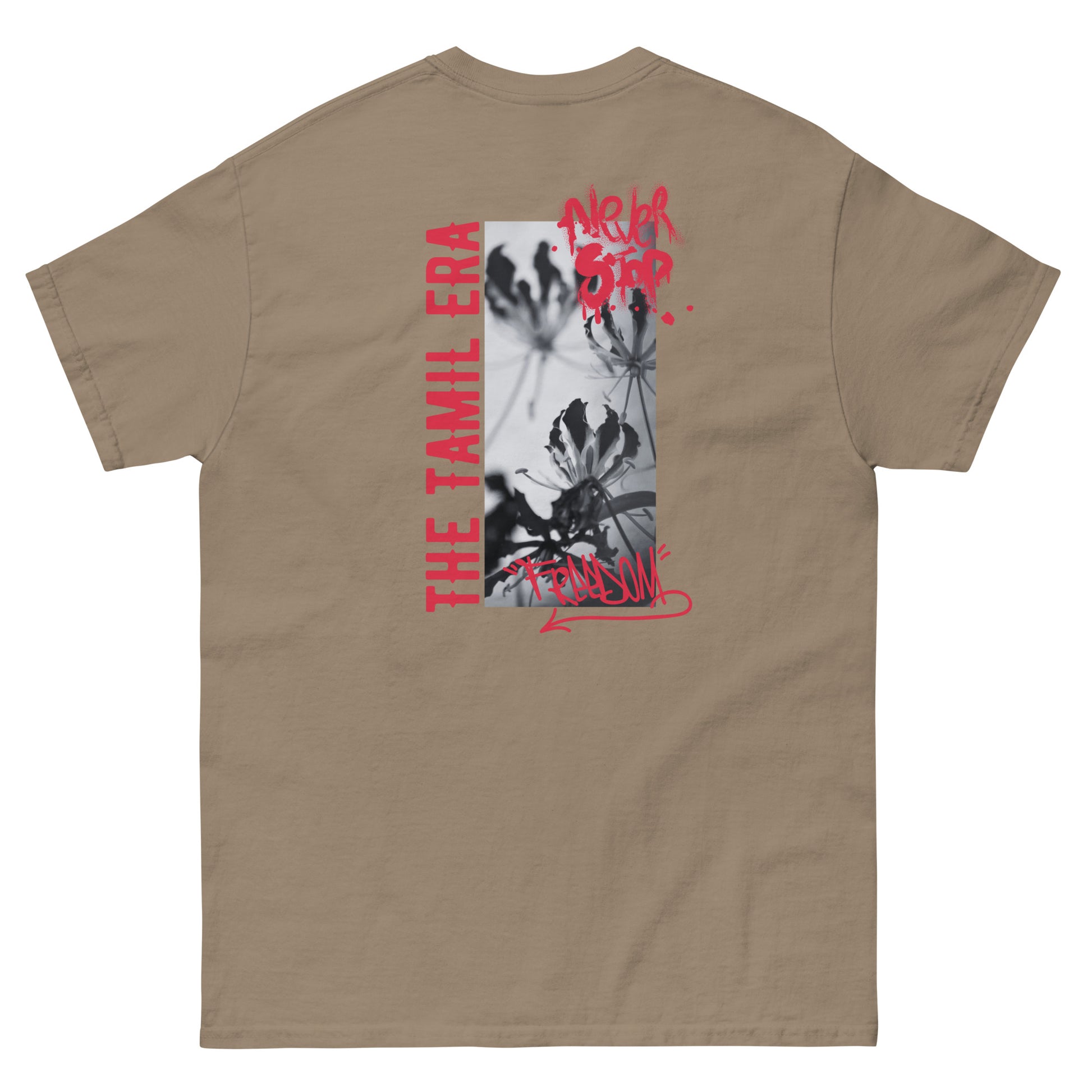 mens flame lily graffiti brown savana back design from the tamil era
