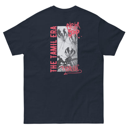 mens flame lily graffiti navy back design from the tamil era