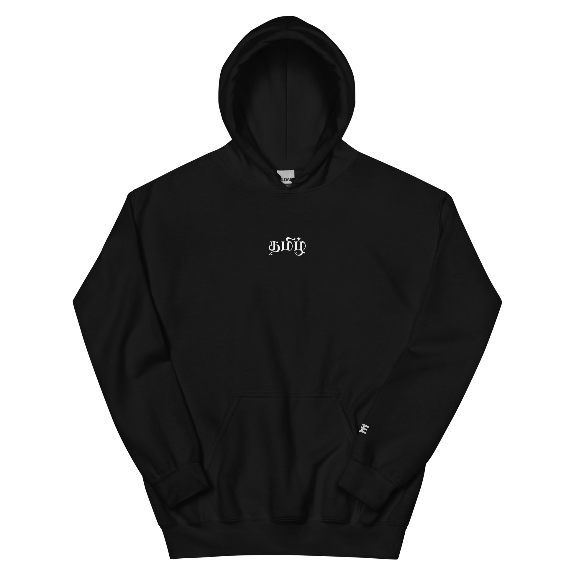 mens black tamizh hoodie from the tamil era 