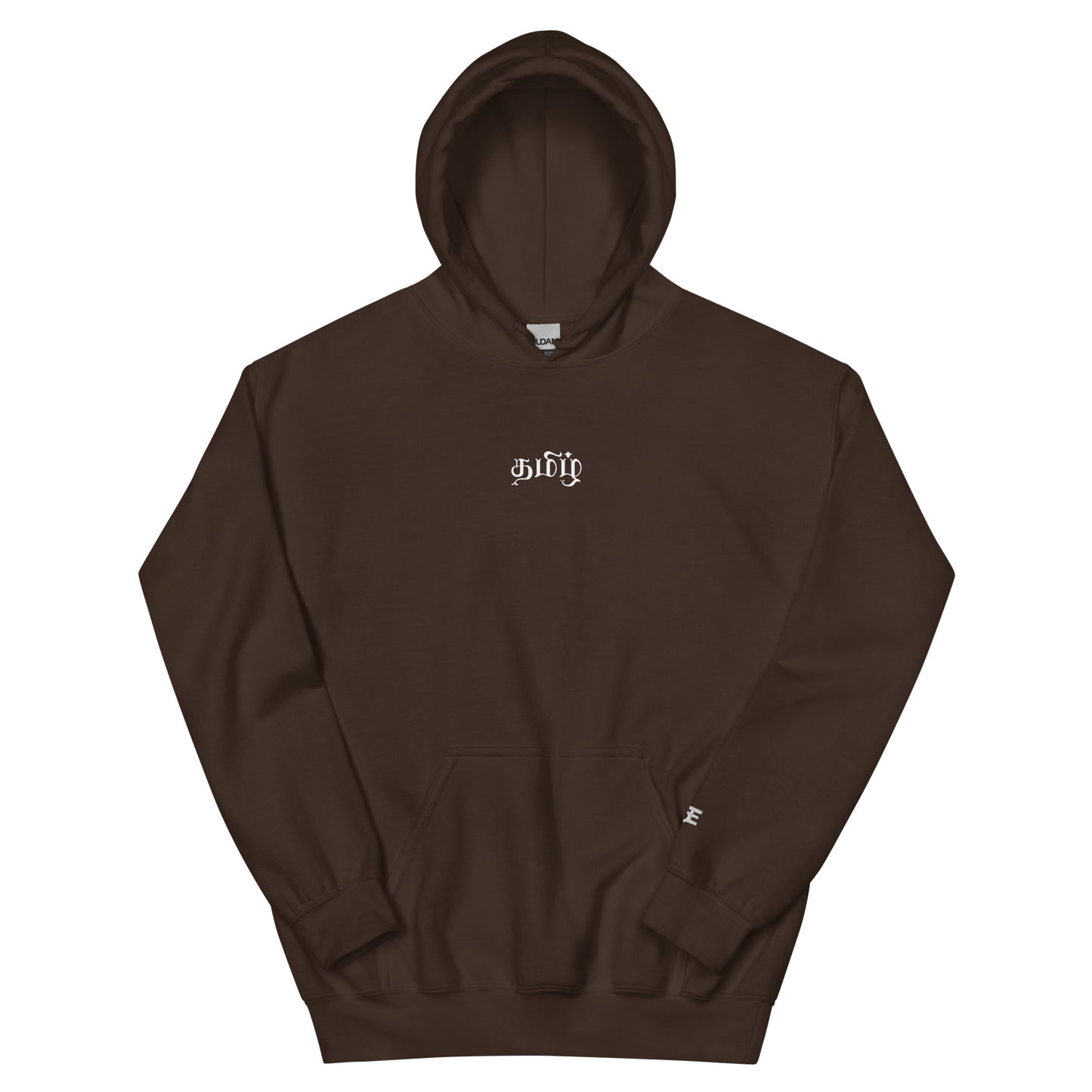 mens dark chocolate tamizh hoodie from the tamil era 