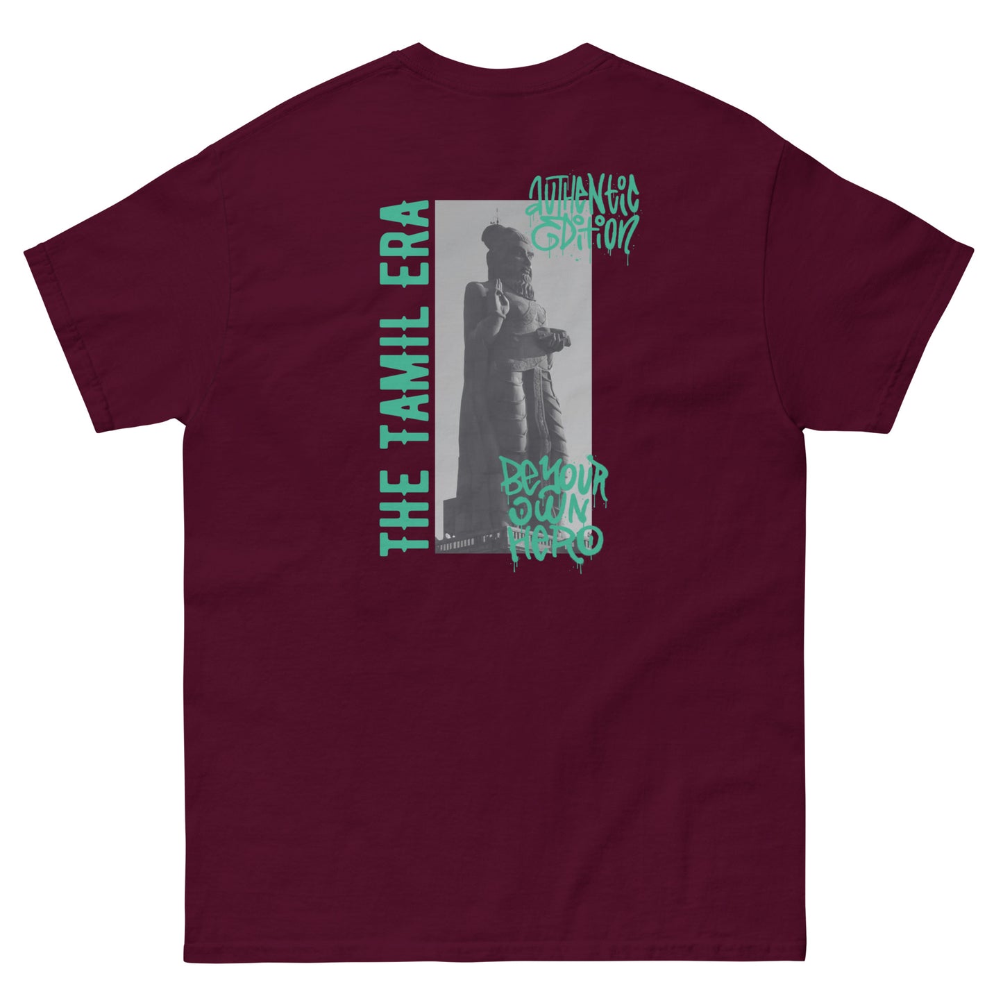 mens thiruvalluvar graffiti maroon tshirt back design from the tamil era