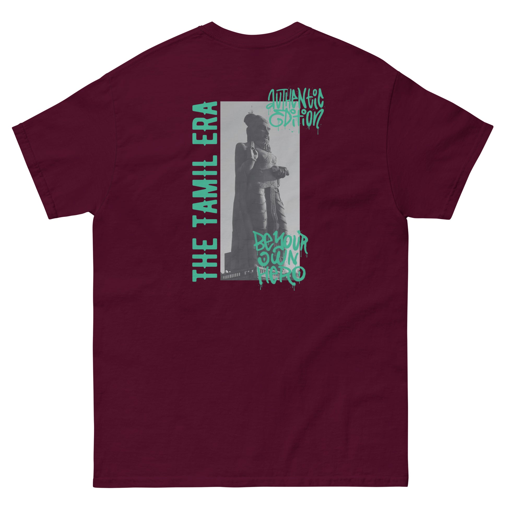 mens thiruvalluvar graffiti maroon tshirt back design from the tamil era