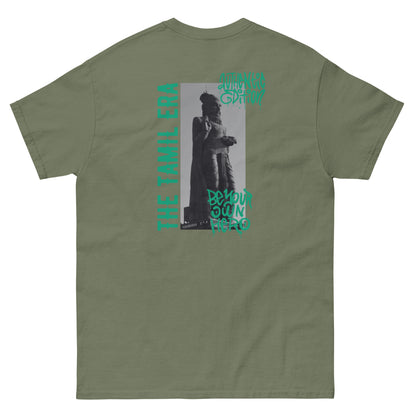 mens thiruvalluvar graffiti military green tshirt back design from the tamil era