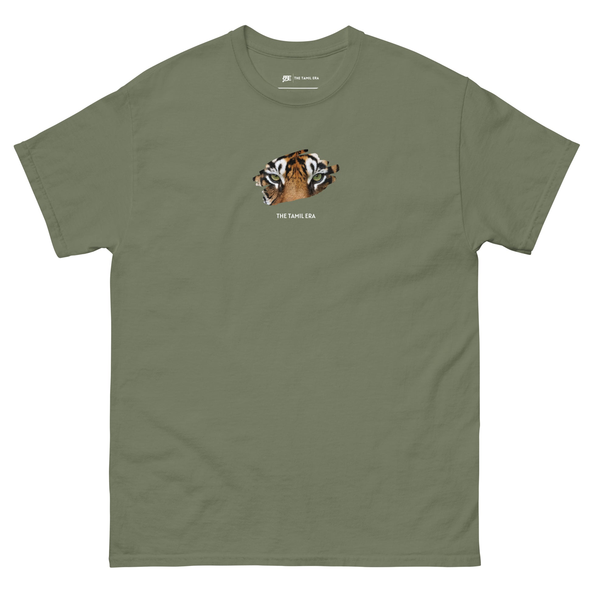 mens tiger eyes military green tshirt from the tamil era 