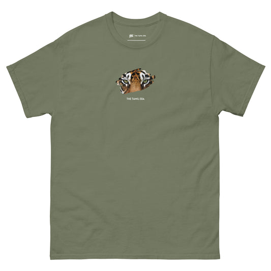 mens tiger eyes military green tshirt from the tamil era 