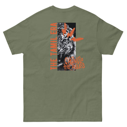 mens tiger graffiti tshirt back design military green from the tamil era 