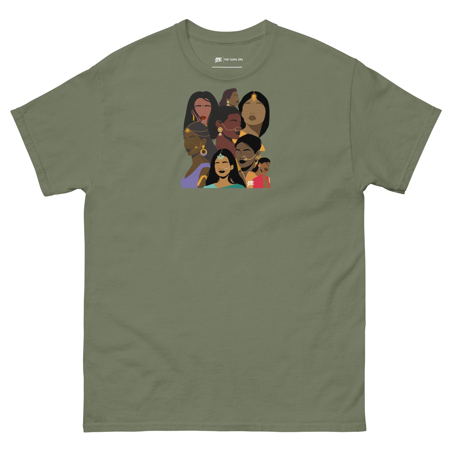 womens faces of tamil military green t-shirt from the tamil era 