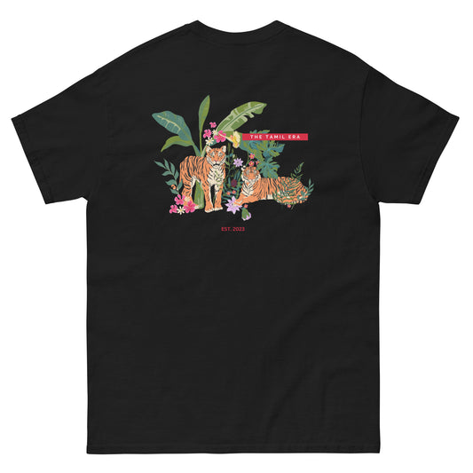 womens black floral tiger tshirt back design from the tamil era 