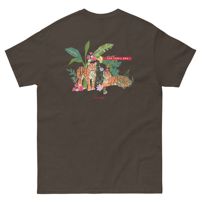 womens dark chocolate floral tiger tshirt back design from the tamil era 