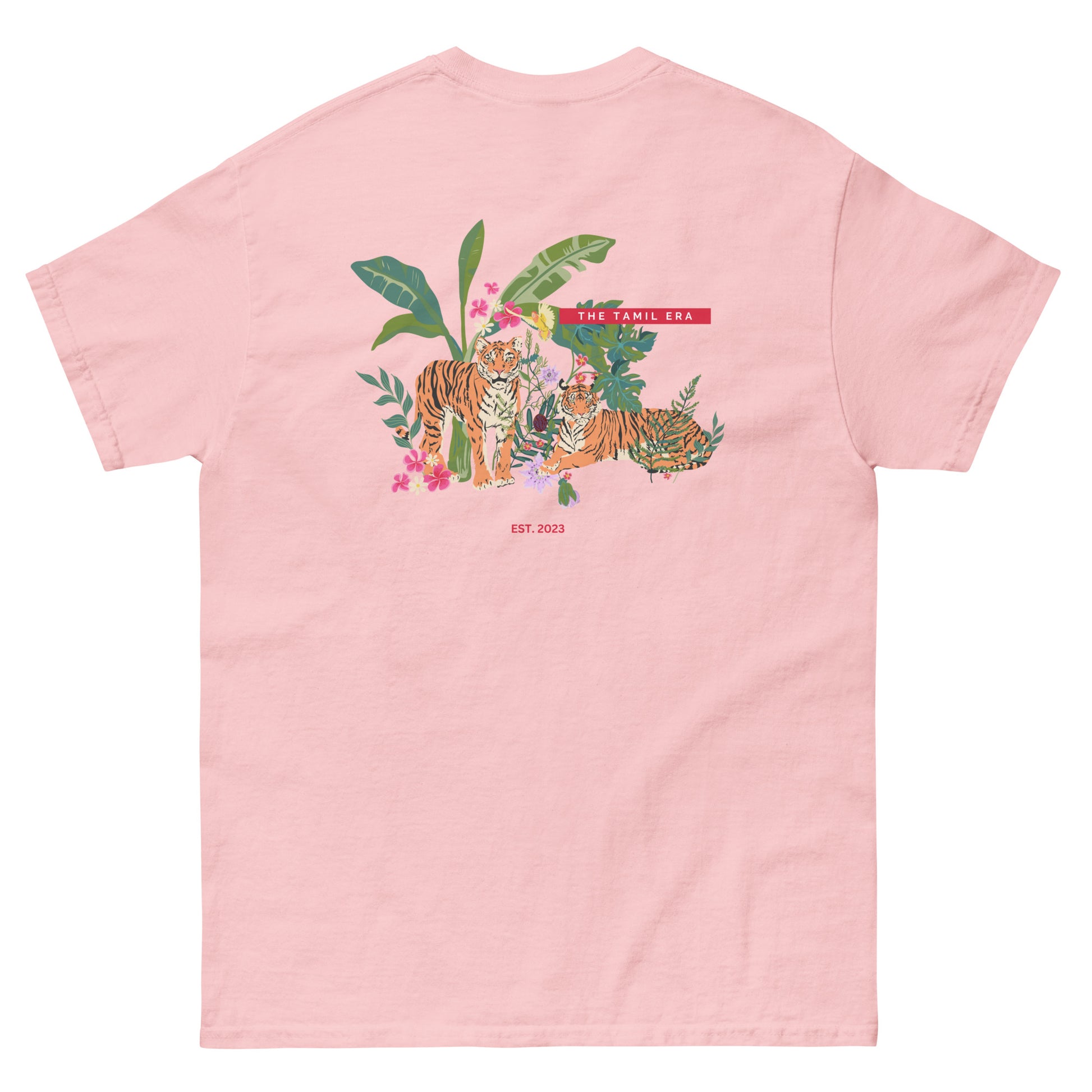 womens light pink floral tiger tshirt back design from the tamil era 