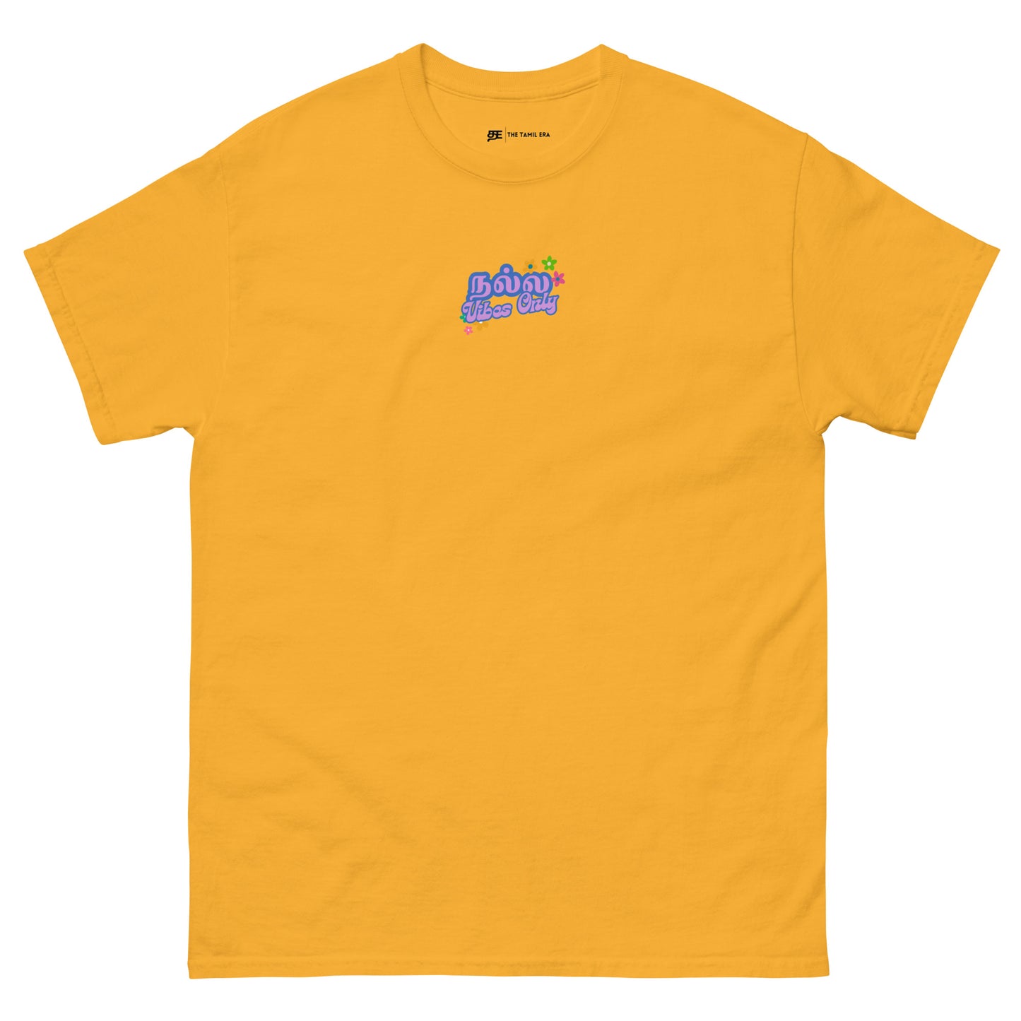 womens good vibes only gold tshirt from the tamil era 