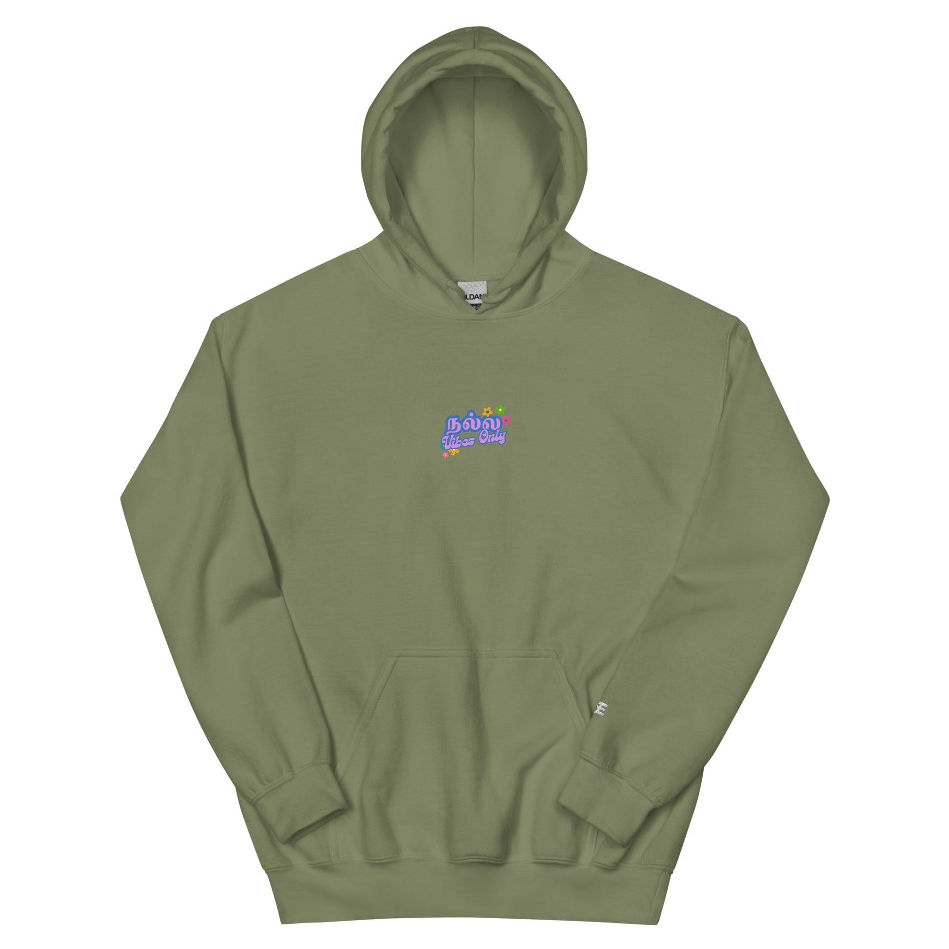 womens military green good vibes only hoodie from the tamil era