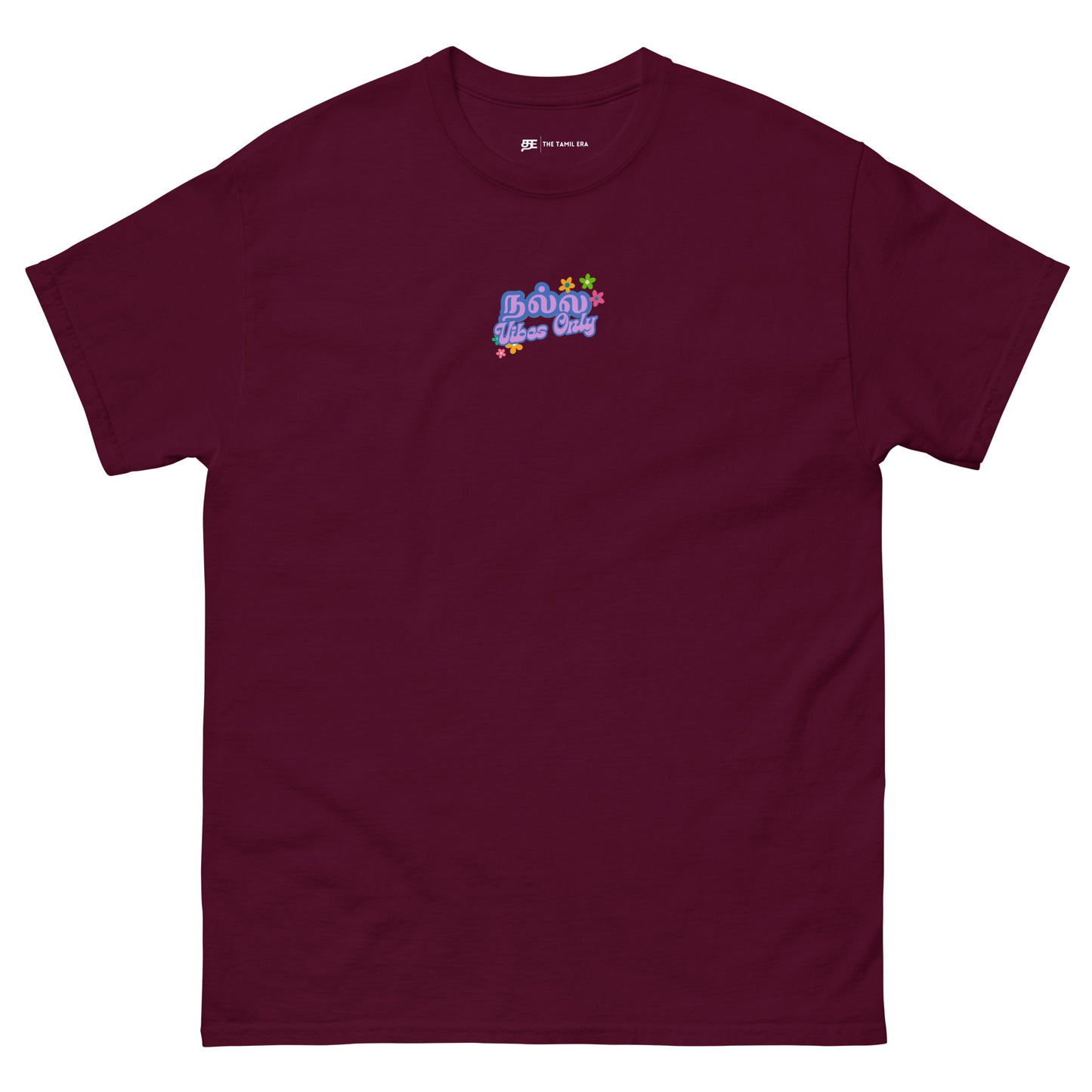 womens good vibes only maroon tshirt from the tamil era 