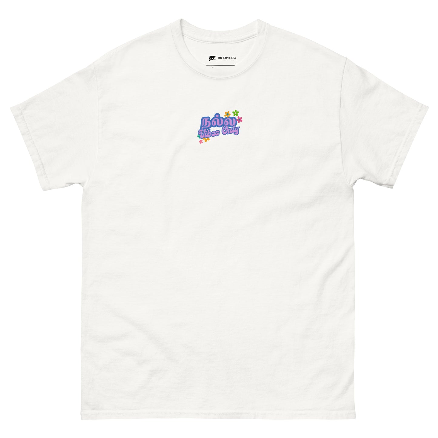 womens good vibes only white tshirt from the tamil era 